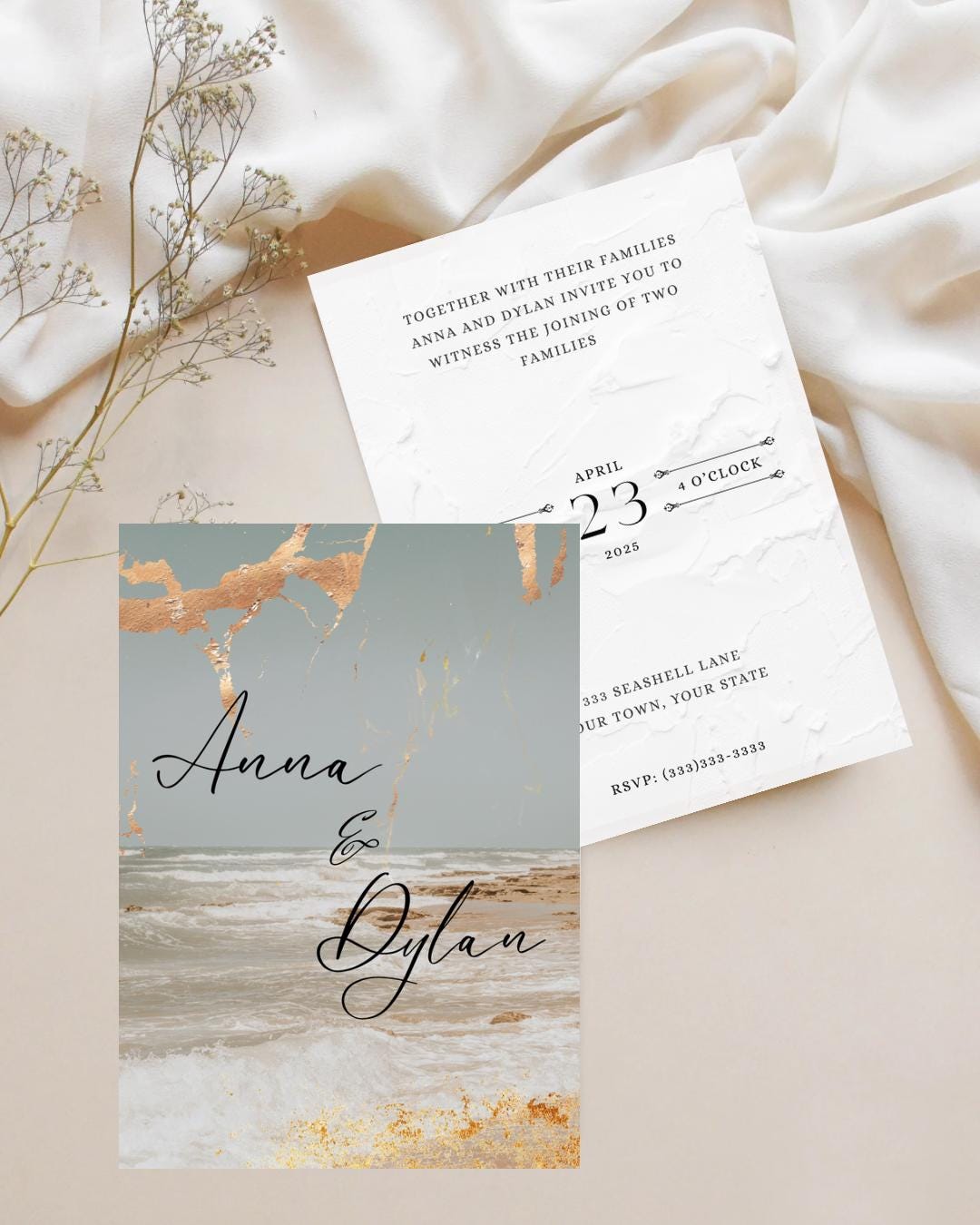 Beach Wedding Invitation Template • Ocean Seaside Editable Invite ...