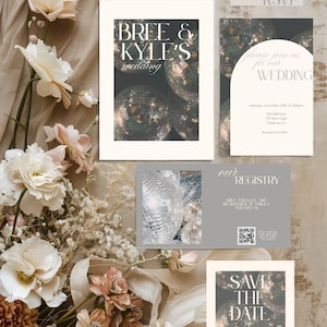 Disco Ball Wedding Invitation Suite: Customizable Canva Template (Digital Download)