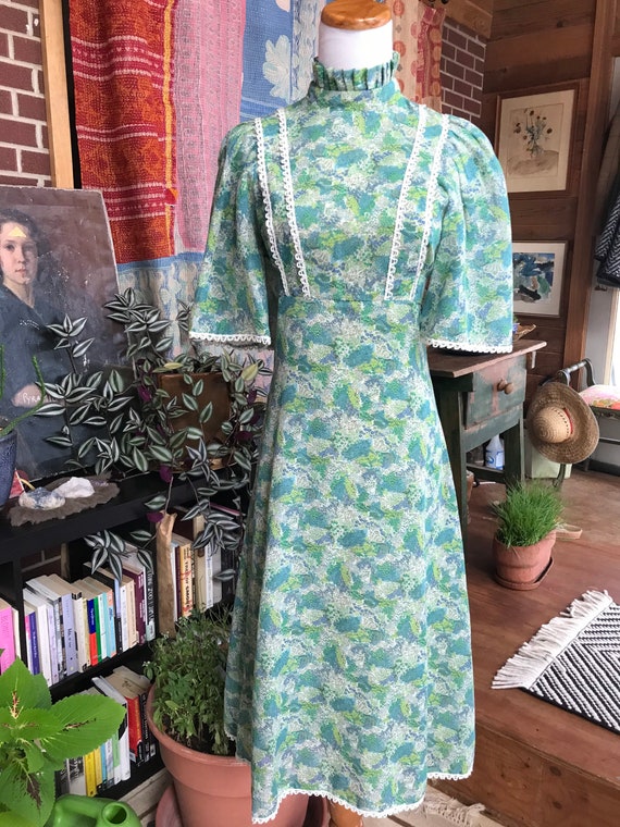 1970’s Green and Blue Floral BOHO Dress