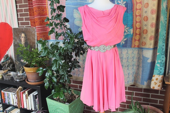 1950's Pink Chiffon Cocktail Dress Medium