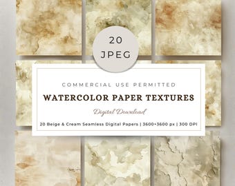 Beige Watercolor Paper Textures – 20 Cream Digital Papers (Digital Download)