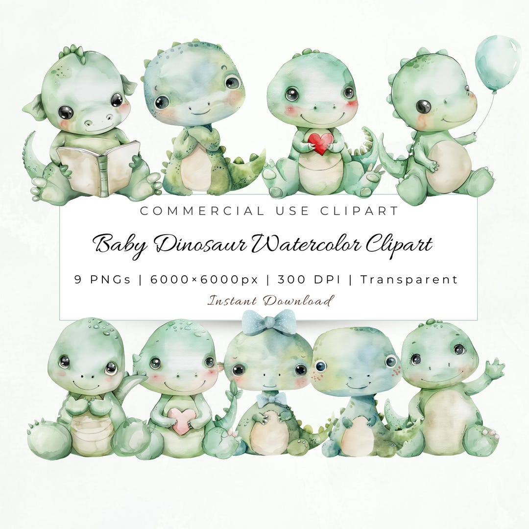 Baby Dinosaur Watercolor Clipart Set, Nursery PNG Bundle (9 Pngs) - Etsy