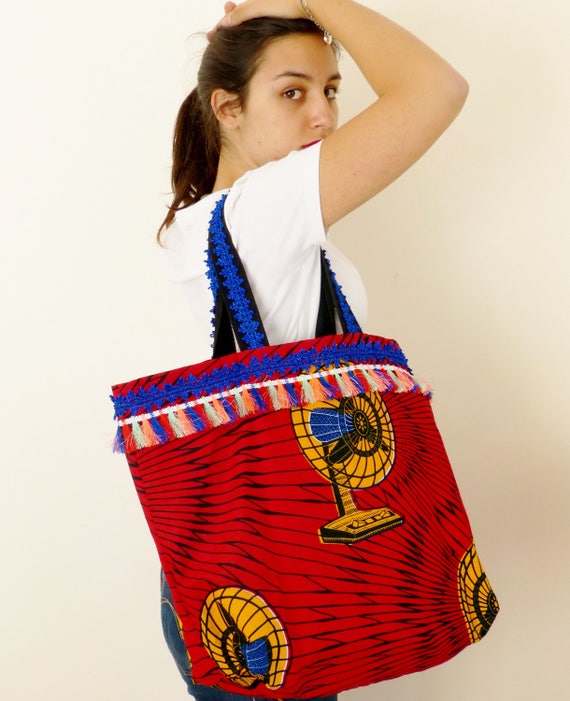 Borsa mare rossa e blu stampa etnica shopper stoffa africana | Etsy Italia