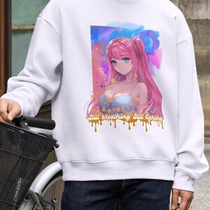 Anime roze meisje motivatie kunst | Nog steeds aan het ademen, nog steeds aan het vechten | Leuk digitaal downloadshirtontwerp