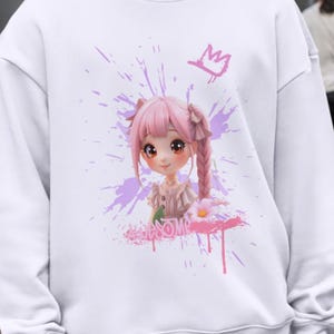 Cute Pink Anime Girl Digital T-Shirt Design