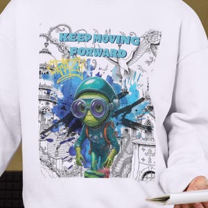 Keep Moving Forward Alien Graffiti Style | Motivational Digital Art for Apparel Design