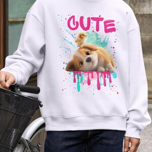 Arte digital de un adorable cachorro y patito: adorable estilo de dibujos animados con colores vibrantes / Diseño imprimible kawaii