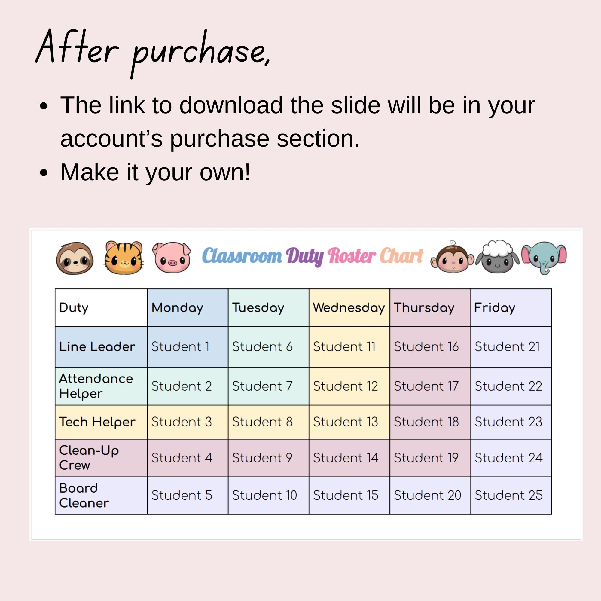 Classroom Roster Display Colorful Classroom Roster: Editable Student Chore Chart (google Slides ...