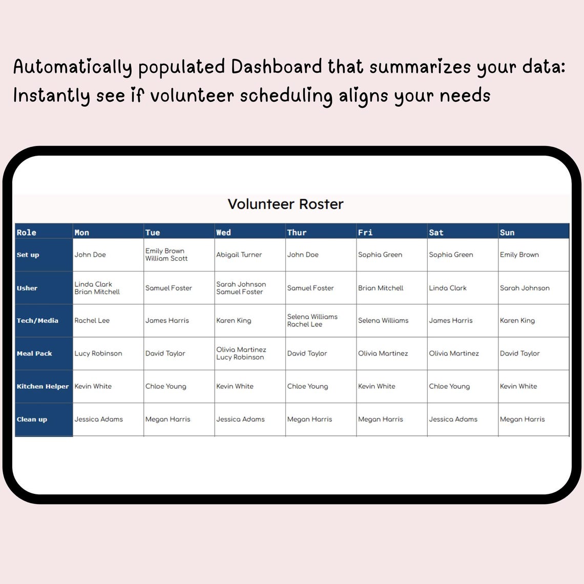 Volunteer Schedule Template: Automated Roster, Church & Non-profit - Etsy