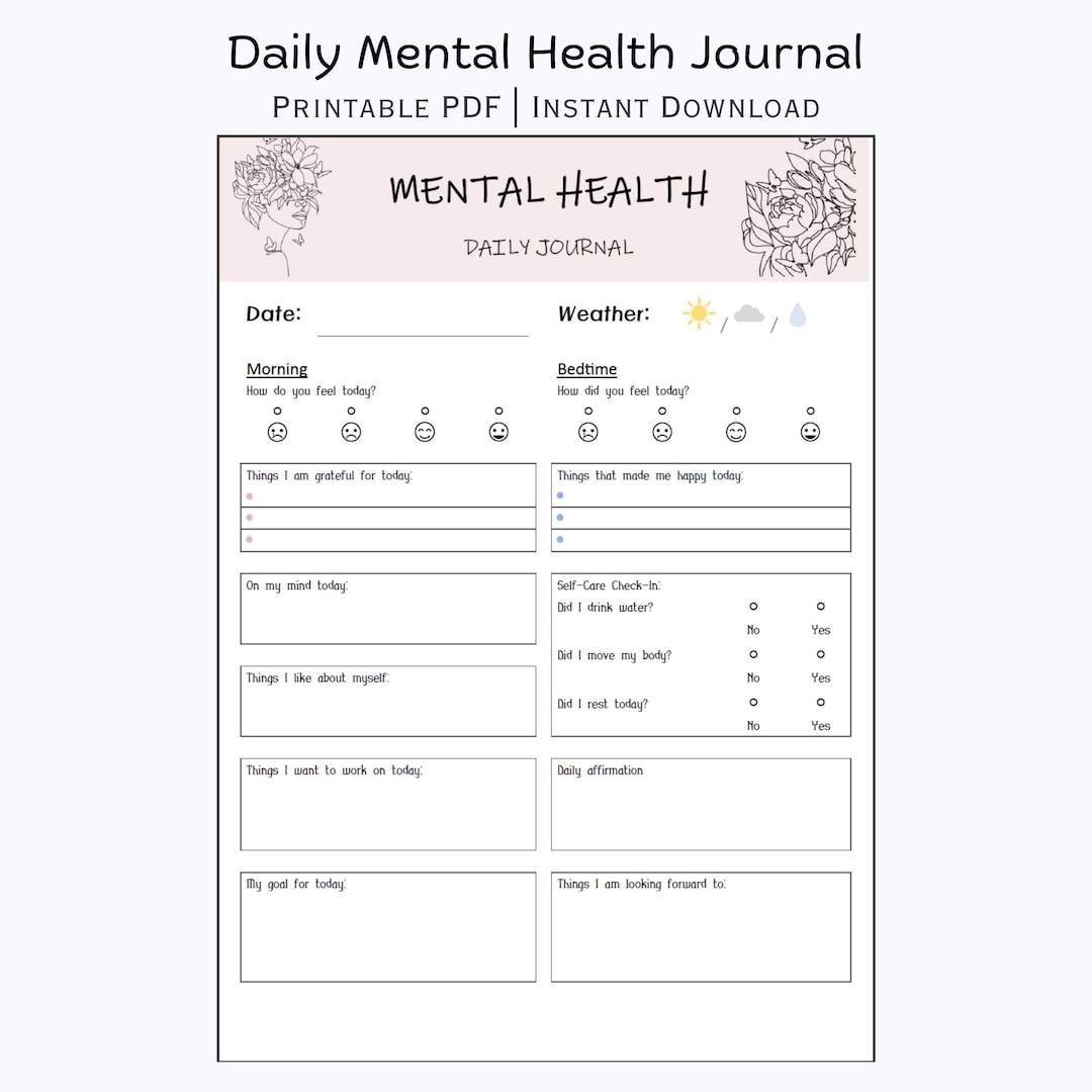 Mental Health Daily Check-in Journal: Self-care & Mood Tracker - Etsy