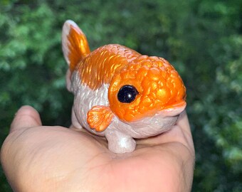 Handmade Ranchu Goldfish Figurine | Polymer Clay Desk Friend