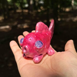 Mimi the Fuchsia Pink Goldfish with Legs | Polymer Clay Figurine | Desk Friend, Fantasy Creature Sculpture, Handmade Art