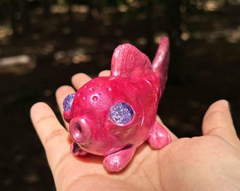 Fuchsia Goldfish with Legs | Handmade Polymer Clay Fantasy Sculpture