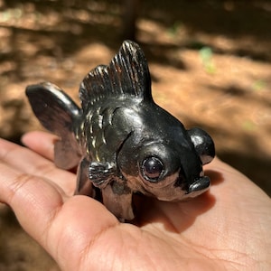 Binx the Black Moor Goldfish with Legs | Polymer Clay Figurine | Desk Friend, Fantasy Creature Sculpture, Handmade Art