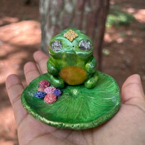 Magical Frog Trinket Dish – Handmade Clay Lily Pad Jewelry Holder