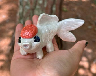Legged Goldfish Figurine | Button, Handmade Polymer Clay Fantasy Sculpture