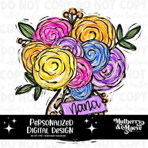 Gráfico PNG digital de ramo floral dibujado a mano personalizable para regalos y diseños del Día de la Madre