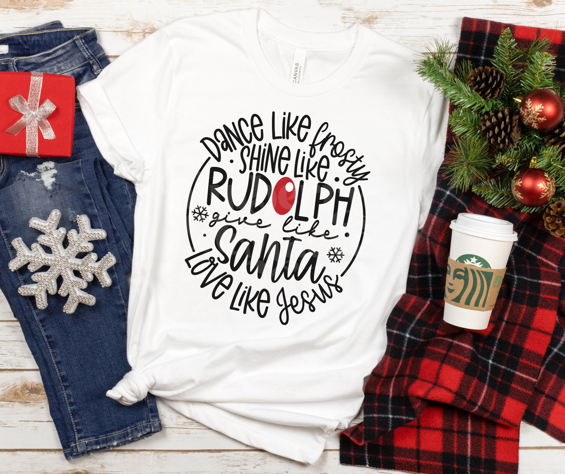Women's Christmas Plaid Sleeve Top | 'Dance Frosty, Shine Rudolph' Saying | Long Sleeve Tee | Red Holiday Shirt - View #9