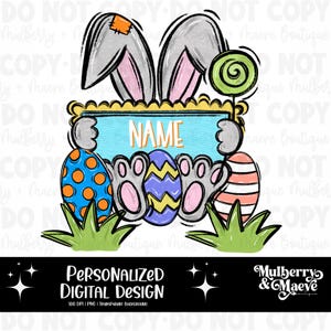Lapin de Pâques personnalisable pour garçons - Graphiques numériques PNG avec œufs pour vêtements de printemps pour enfants