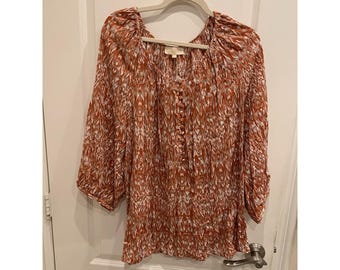 Lucy + Laurel Tunic Blouse Womens Sz 2X Orange/Rust Boho Peasant 3/4 Casual