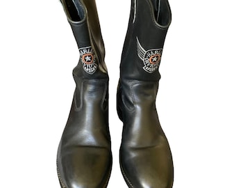 Botas de moto Harley-Davidson para hombre, talla 11 M, de cuero negro, sin cordones.