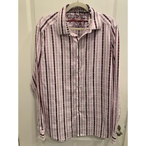 Robert Graham Pink Striped Button Up Shirt Mens Large 100% Cotton Embroidered image 1