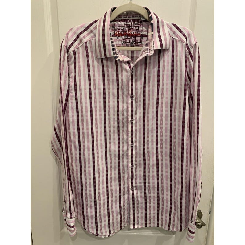 Robert Graham Pink Striped Button Up Shirt Mens Large 100% Cotton Embroidered image 1