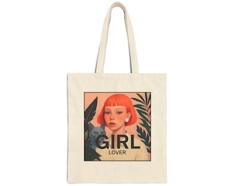 Girl Lover Cotton Canvas Tote Bag | Queer Cat Art