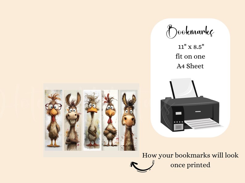 Farmyard Critters Printable Bookmarks Digital Download 15 JPG Quirky ...