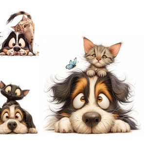 Clipart chiens originaux Clipart chats originaux 12 HiRes PNG/JPG aquarelle Clipart scrapbooking fabrication de cartes en téléchargement numérique lunatique chien et chat