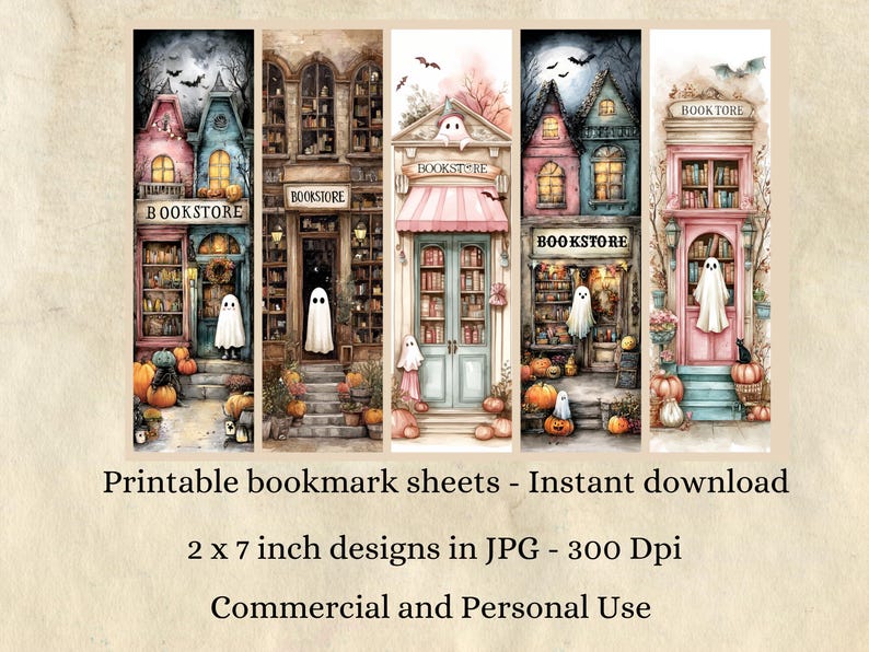 Whimsical Halloween Bookstore Bookmarks, Printable Kids Craft 15 JPG Bookmarks Digital Download image 6