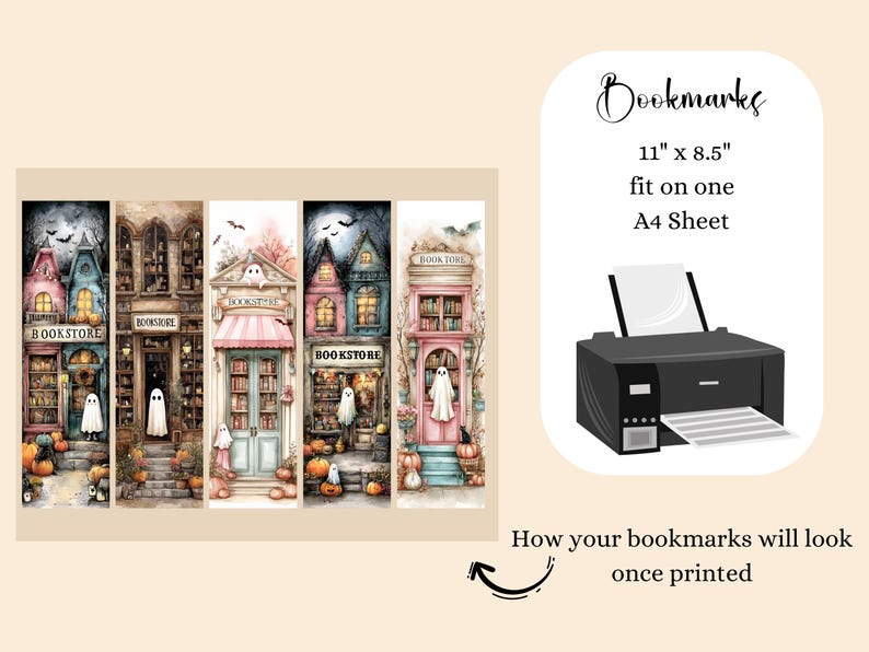 Whimsical Halloween Bookstore Bookmarks, Printable Kids Craft 15 JPG Bookmarks Digital Download image 7