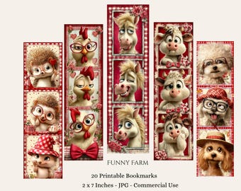 Funny Farm Printable Bookmarks Digital Download -  20 JPG Bookmarks