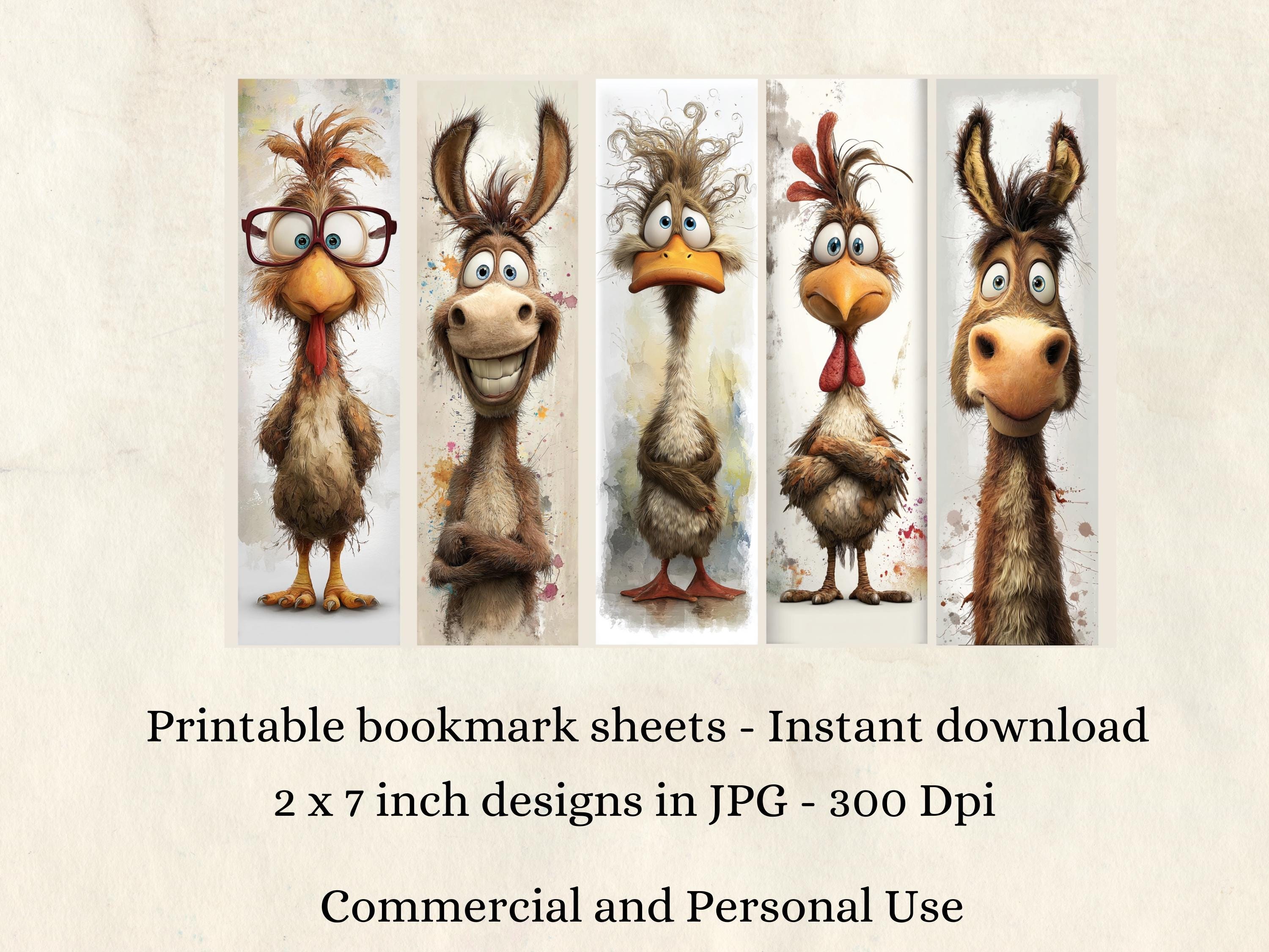 Farmyard Critters Printable Bookmarks Digital Download 15 JPG Quirky ...