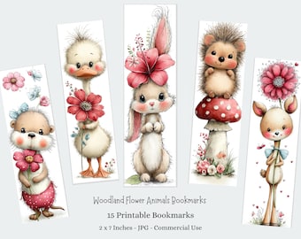 Woodland Animals Printable Bookmarks Digital Download 15 JPG Bookmarks Forest Critters Bookmark Set