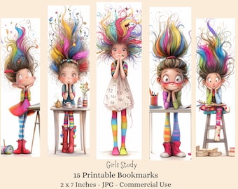 Quirky Girls Bookmarks 15 Funny Quirky Girls Studying, Quirky Lady Tag, Paper craft, Junk Journal, Scrapbook, High Quality, Digital Download
