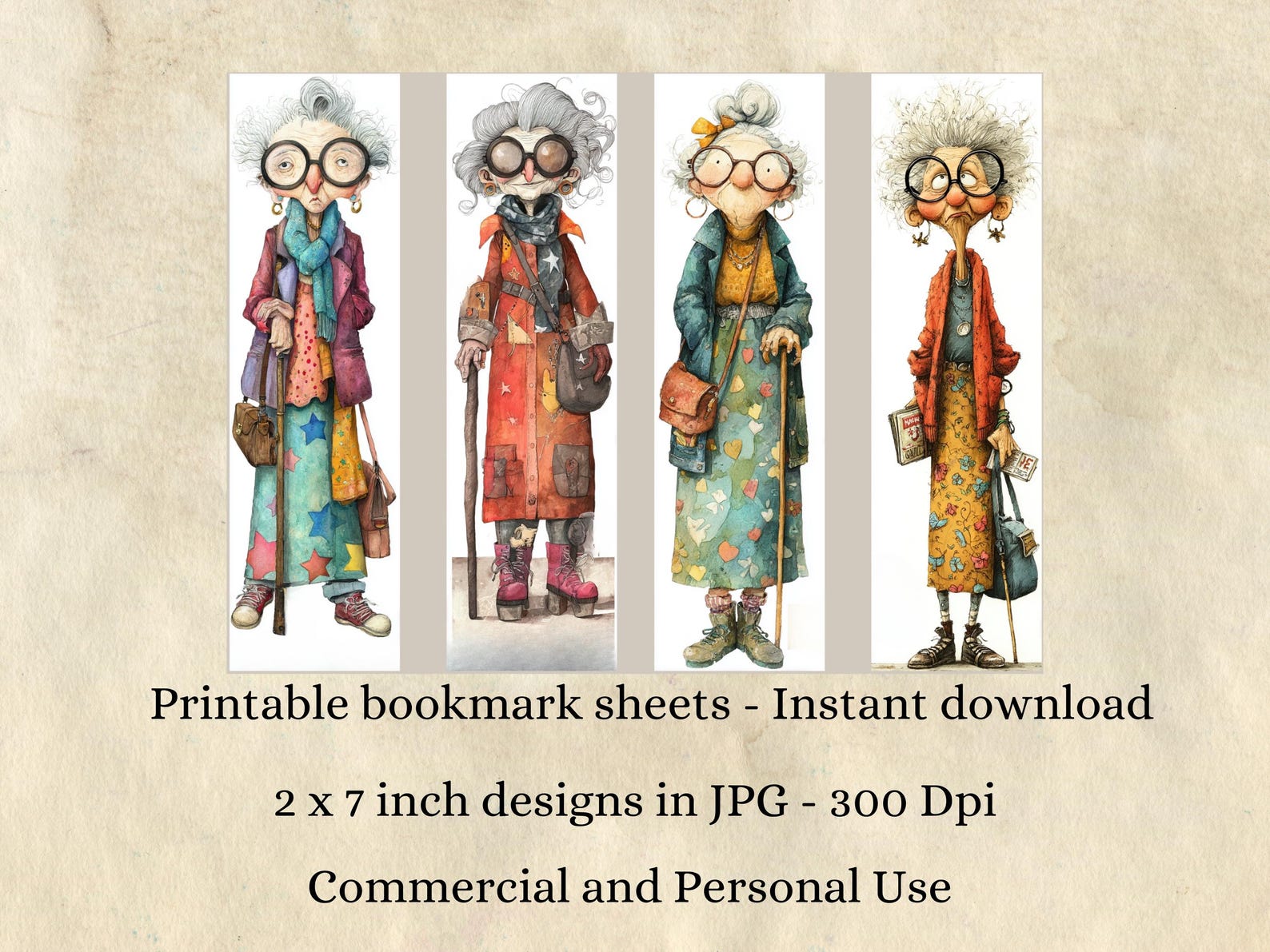 Quirky Old Ladies Printable Bookmarks 16 JPG Bookmarks Digital Download ...