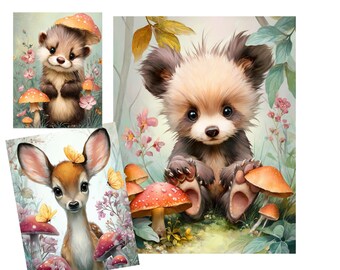 Clipart aquarelle animaux de la forêt, éphémères du journal indésirable (téléchargement numérique)