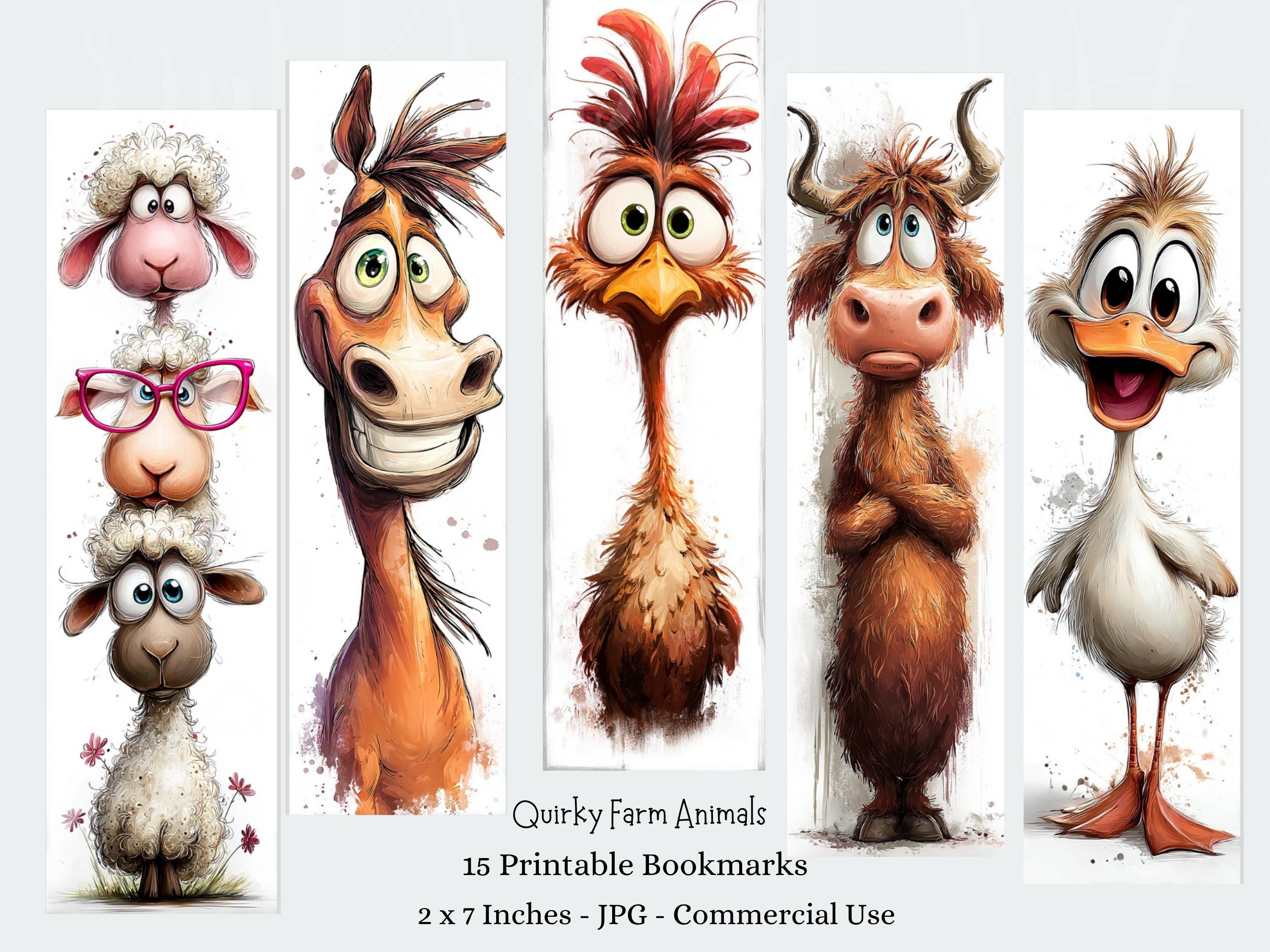 Funny Farm Animals Printable Bookmarks, Kids Craft Digital Download - Etsy