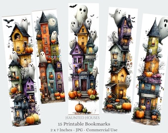 Haunted House Bookmarks, Ghosts, Halloween Kids Craft 15 JPG Bookmarks Digital Download