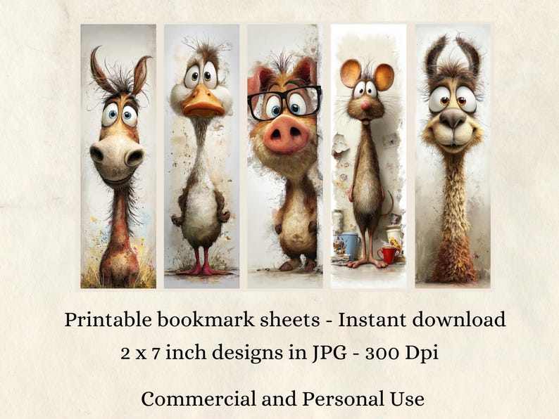 Farmyard Critters Printable Bookmarks Digital Download 15 JPG Quirky ...