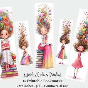 Grillige meisjes afdrukbare bladwijzers Digitale downloads 15 JPG-bestanden bladwijzerbladen Kids Craft eigenzinnige meisjes, meisjes en boeken bladwijzerset