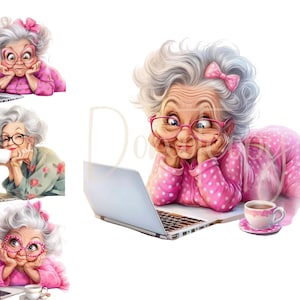 Imágenes prediseñadas de abuela peculiar, 18 archivos JPG de acuarela de alta resolución, diario basura, álbumes de recortes, creación de tarjetas, descarga digital, abuela divertida y caprichosa