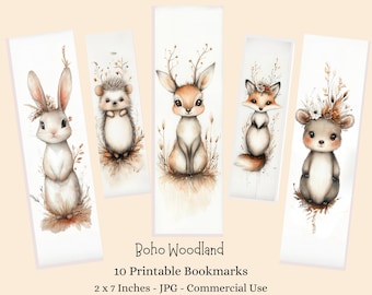 Woodland Animals Bookmarks, Kids Bookmark Set Digital Download