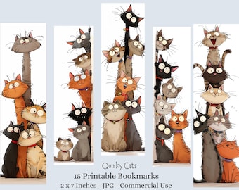 Funny Cats Printable Bookmarks, Kids Craft Digital Download