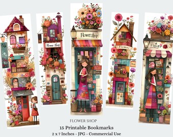 Whimsical Flower Shop Bookmarks, Kids Craft 15 JPG Bookmarks Digital Download