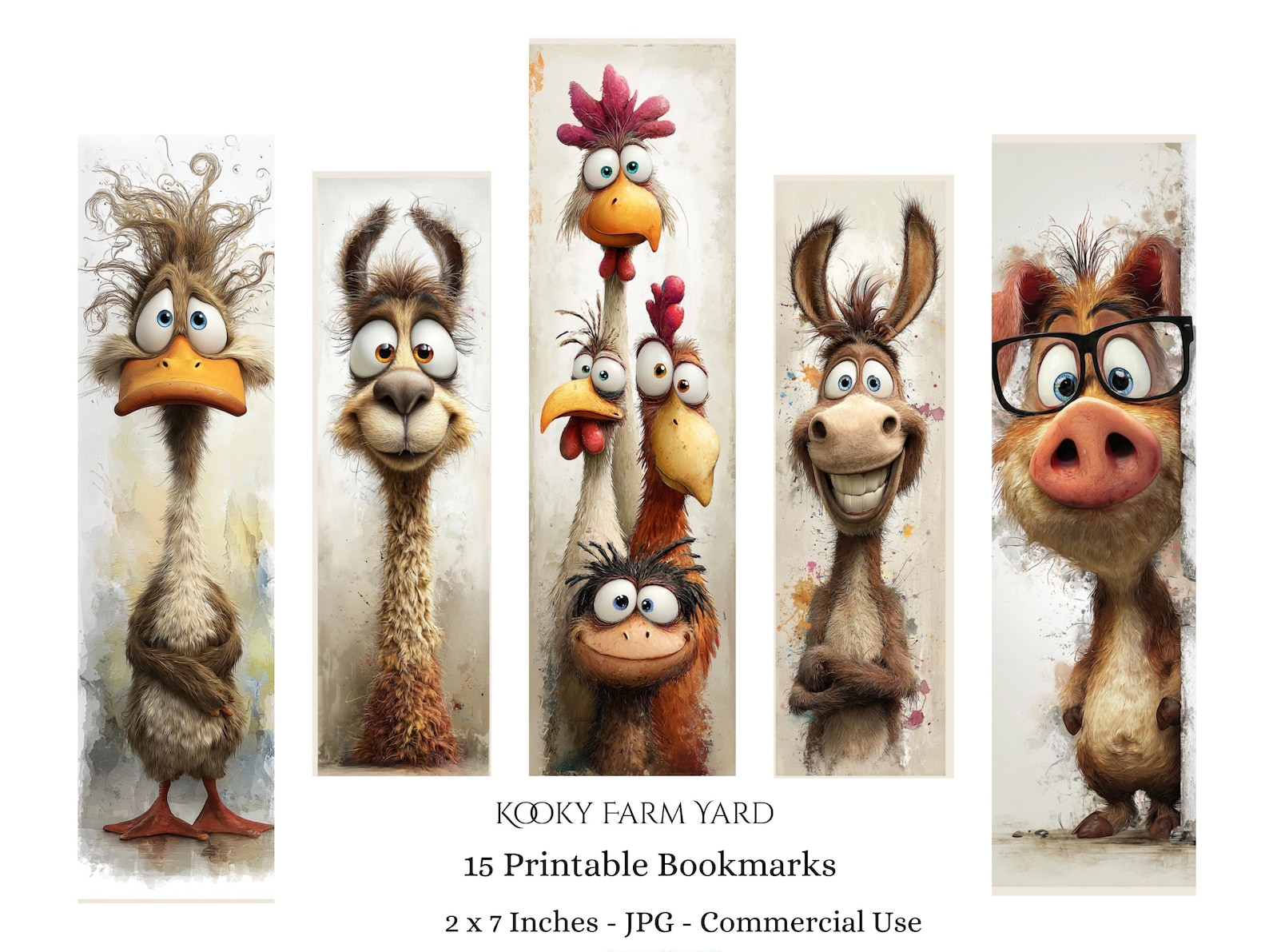 Farmyard Critters Printable Bookmarks Digital Download 15 JPG Quirky ...