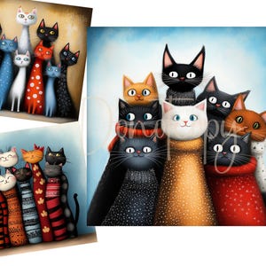 Schrullige Katzen Clip Art 12 hochauflösende JPGs in Aquarellfarben, Junk Journaling, Scrapbooking, Kartenherstellung, digitaler Download, wunderliche Katzen, verrückte Tiere