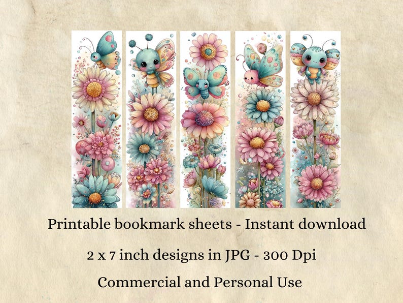 Butterfly & Bee Printable Bookmarks, Kids Craft - 20 JPG Bookmarks ...