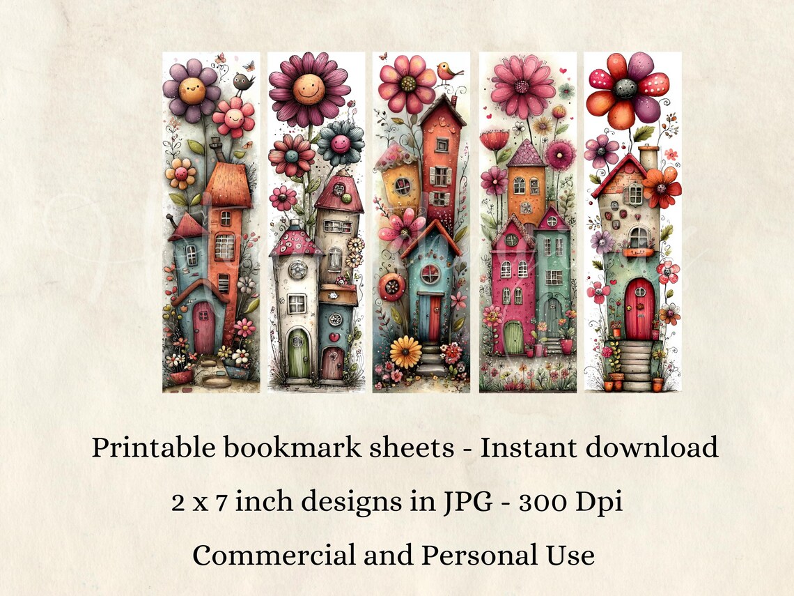Whimsical Houses Printable Bookmarks, Quirky Cottagecore Art Digital ...